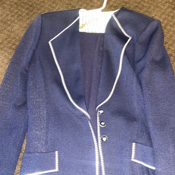 ST.JOHN COLLECTION KNIT BLUE FITTED JACKET w/SILK LINING - Picture 4 of 11